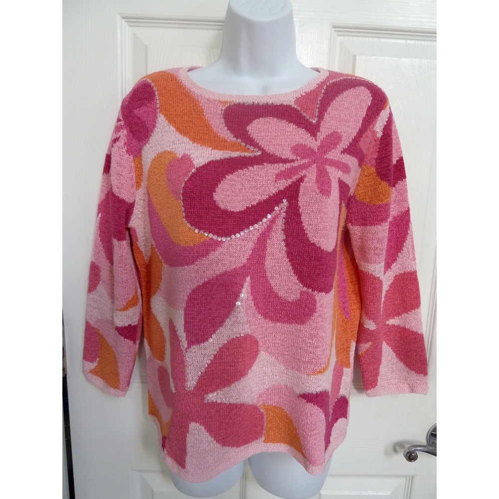 NORTHERN ISLES Sz Med. Sweater Hippie Colorful Beaded Festival 3/4 Sleeve